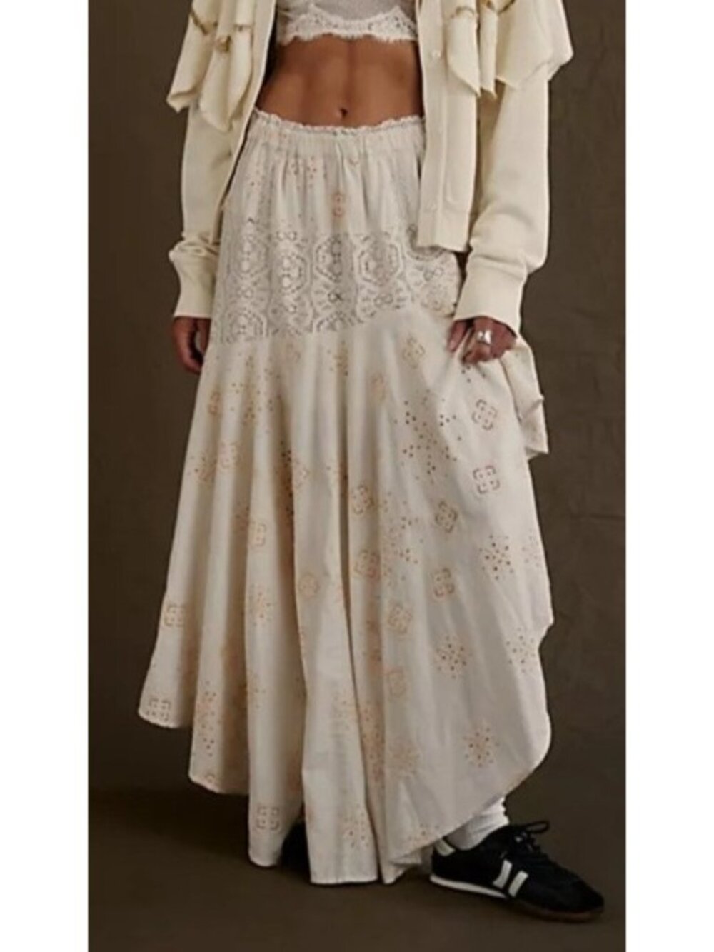 Free People Doily Maxi Skirt Boho Chic Lace Cottagecore Hippie Festival Womens M